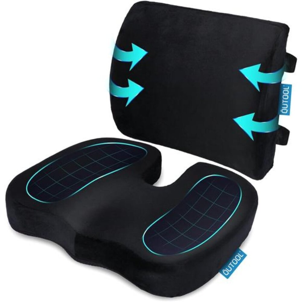 Orthopedic Seat Cushion and Lumbar Support Pillow for Office Chair & Car